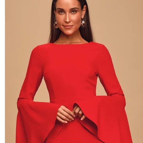 BRAND NEW WITH TAGS LULUS RED BELL SLEEVE DRESS - Picture 1 of 5